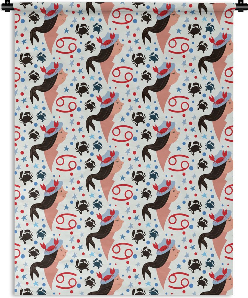 MuchoWow Wandteppich Wandbehang Tierkreiszeichen - Krebs - Muster 120x160 cm Tapisserie Dekoration Wandtuch - Wohnzimmer - Moderne
