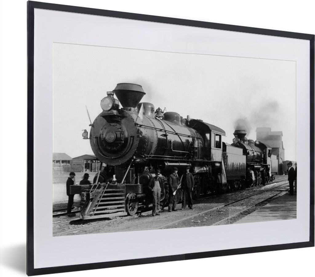 MuchoWow MuchoWow Gerahmtes Poster Schwarz-Weiß-Fotografie eines antiken Dampfzuges 40x30 cm - Poster mit zchwarzem Bilderrahmen - Bilderrahme...