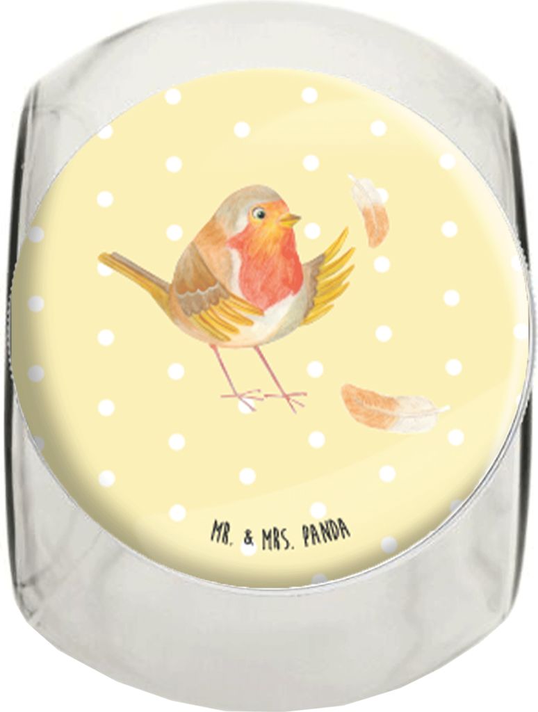 Mr. & Mrs. Panda Kaffeedose Rotkehlchen Federn XL 2000ml - Gelb Pastell - Geschenk, fliegen, Bonboniere, Teedose, Vorratsdose, Vogel, Tiermotive, S...