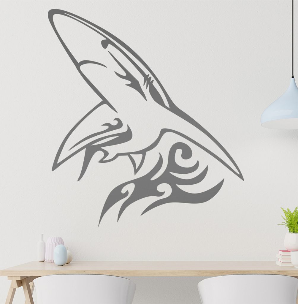 Tribal Hai Wandtattoo in 6 Größen - Wandaufkleber Wall Sticker - Dekoration, Küche, Wohnzimmer, Schlafzimmer, Badezimmer