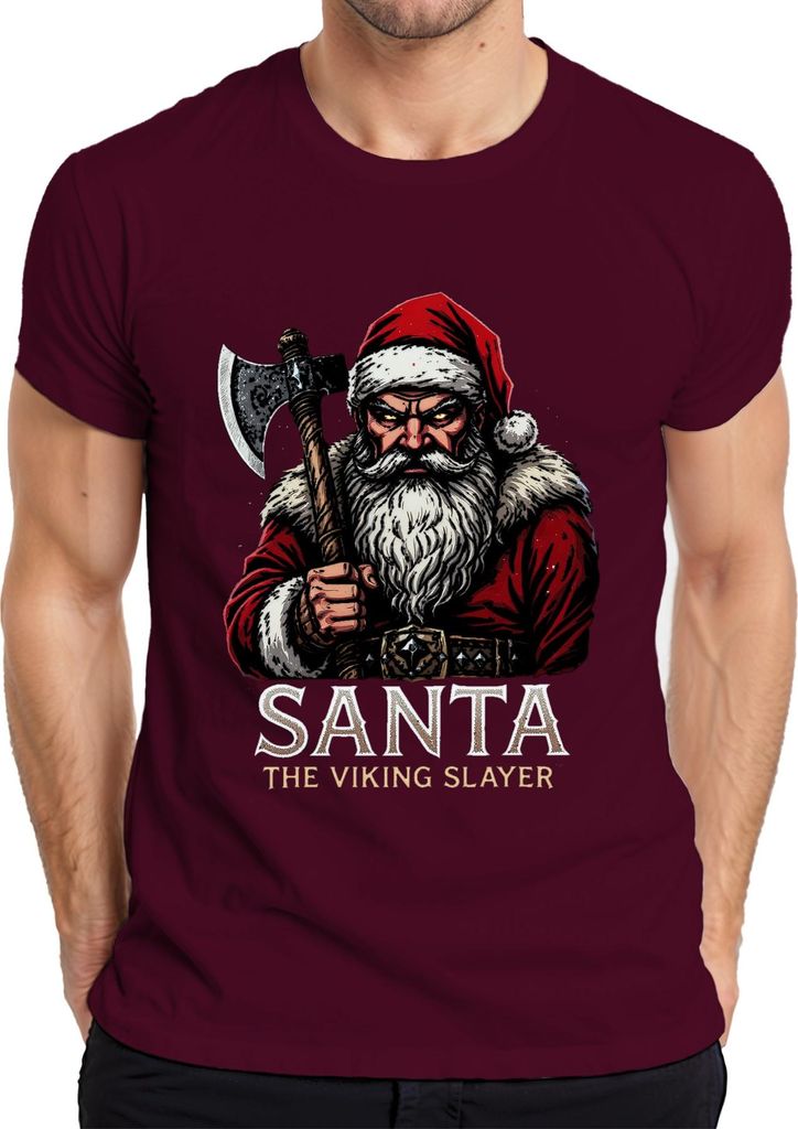 Santa The Viking Slayer Weihnachtsmann Axt düster Geschenk Herren T-Shirt, Burgundy, L