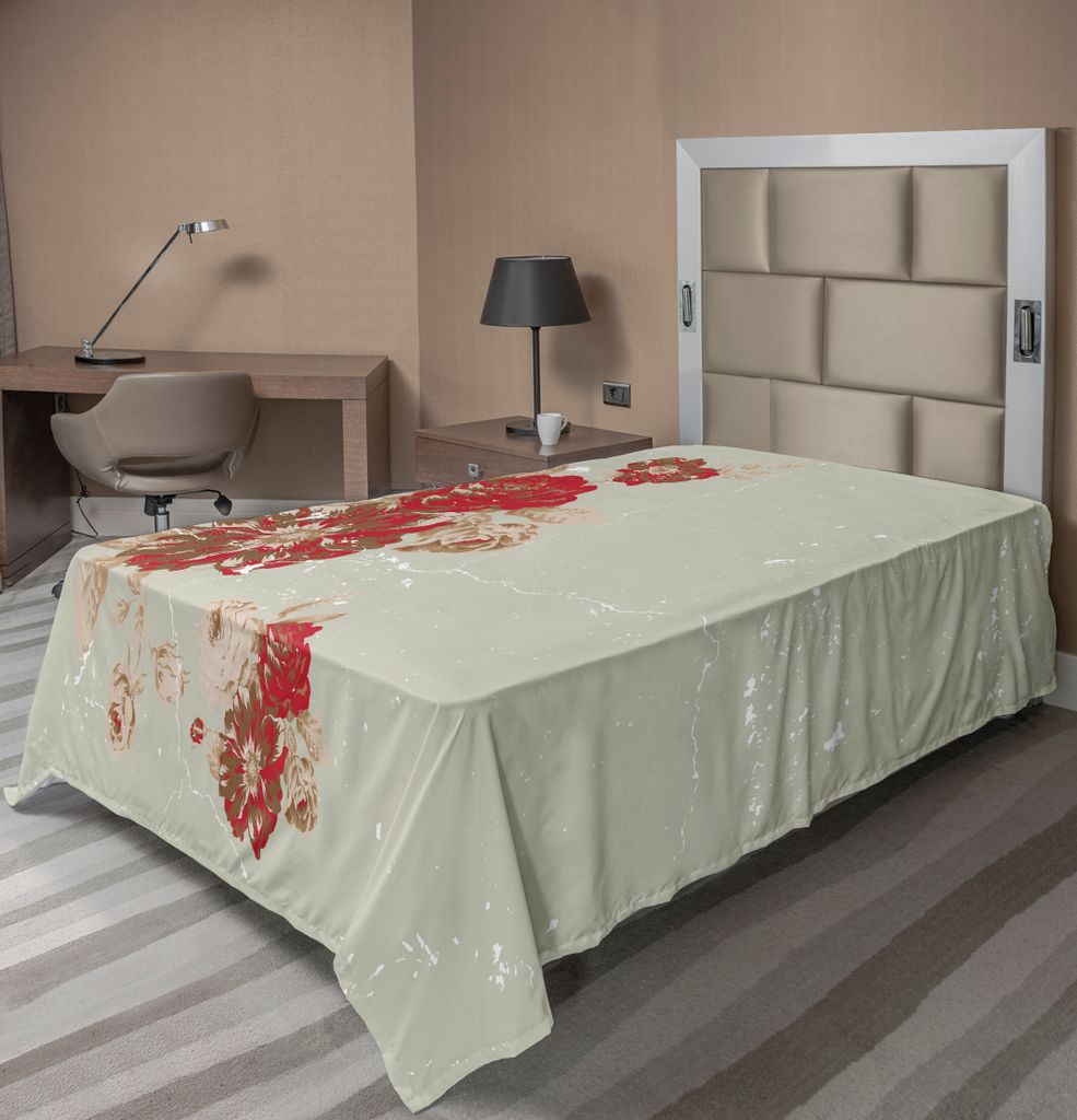 ABAKUHAUS Antiquität Bettlaken, Vintage Stil Rose Druck Auf Muster Floral Antique Design Gartenpflanzen, weiches bequemes oberes Bettlaken für ei...