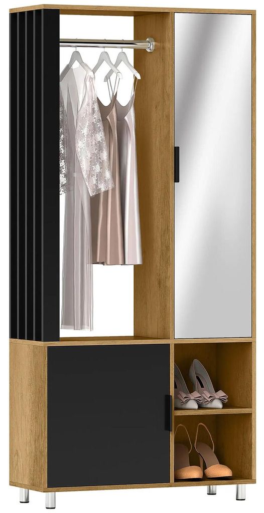 Kleiderschrank Set - Garderobenschrank aus Spanplatte - 80 x 30 x 175 cm - Stauraum Möbel - Holzoptik Natur