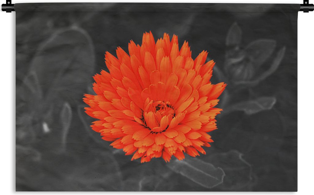 MuchoWow Wandteppich Wandbehang Blumen - Orange - Schwarz - Weiß 90x60 cm Tapisserie Dekoration Wandtuch - Wandskulpturen - Bildteppich