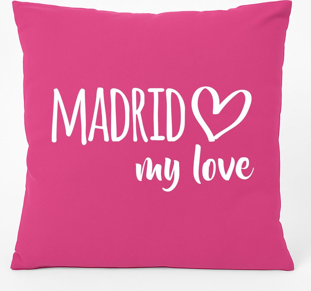 Huuraa Kissen Madrid my love 40x40cm mit Füllung Fuchsia Baumwolle Dekokissen Geschenkidee