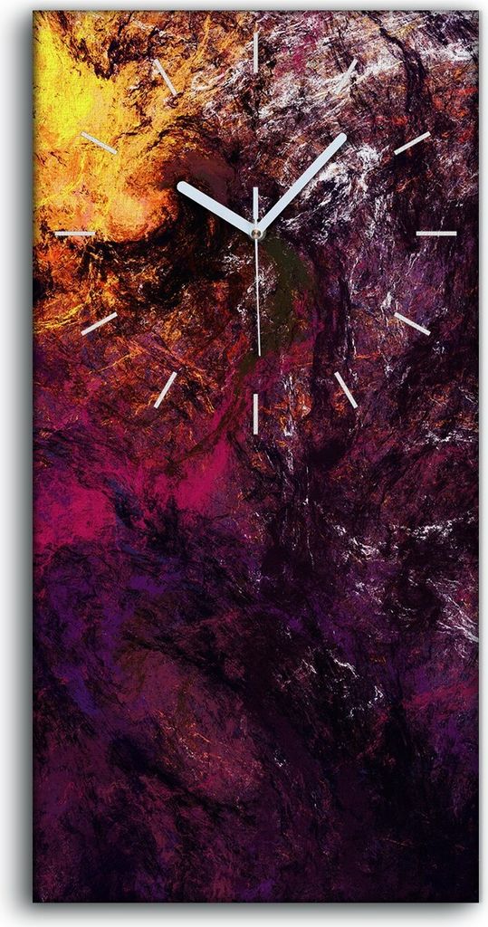 Wanduhr Leinwand Bild Uhr Quarz 30x60 Flieder Wolken Spritzer Abstraktion - weiße Hände
