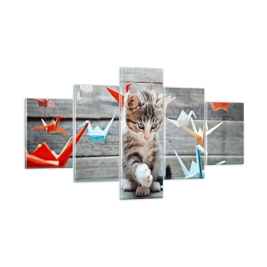 Bilder auf glas - Katze spaß origami - 125x70cm - Glasbilder - Wandbilder - Kunstdruck - zum Aufhängen bereit - Wanddekoration aus Glas - Glas Bi...