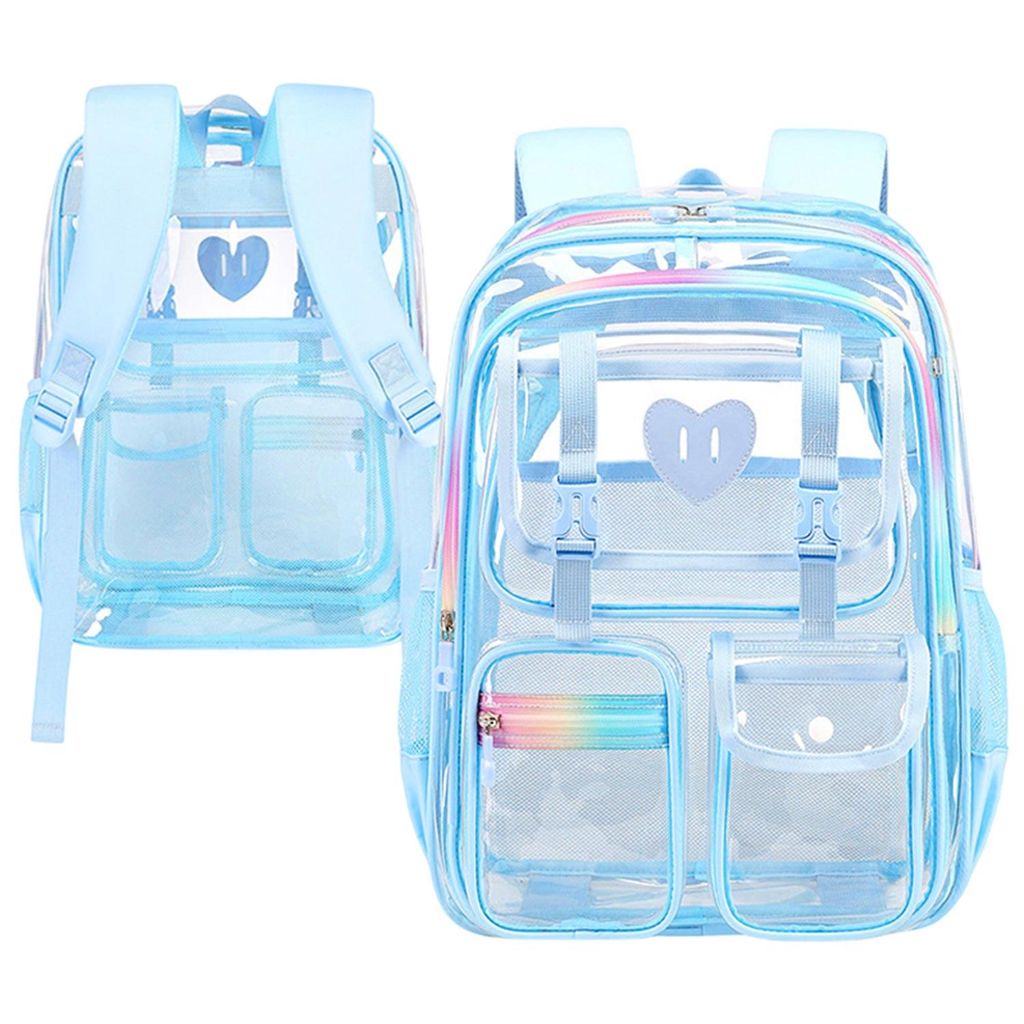 Groß Durchsichtiger Rucksack, Wasserdichte Schulrucksack für Schule, Konzerte, Sport, Blau