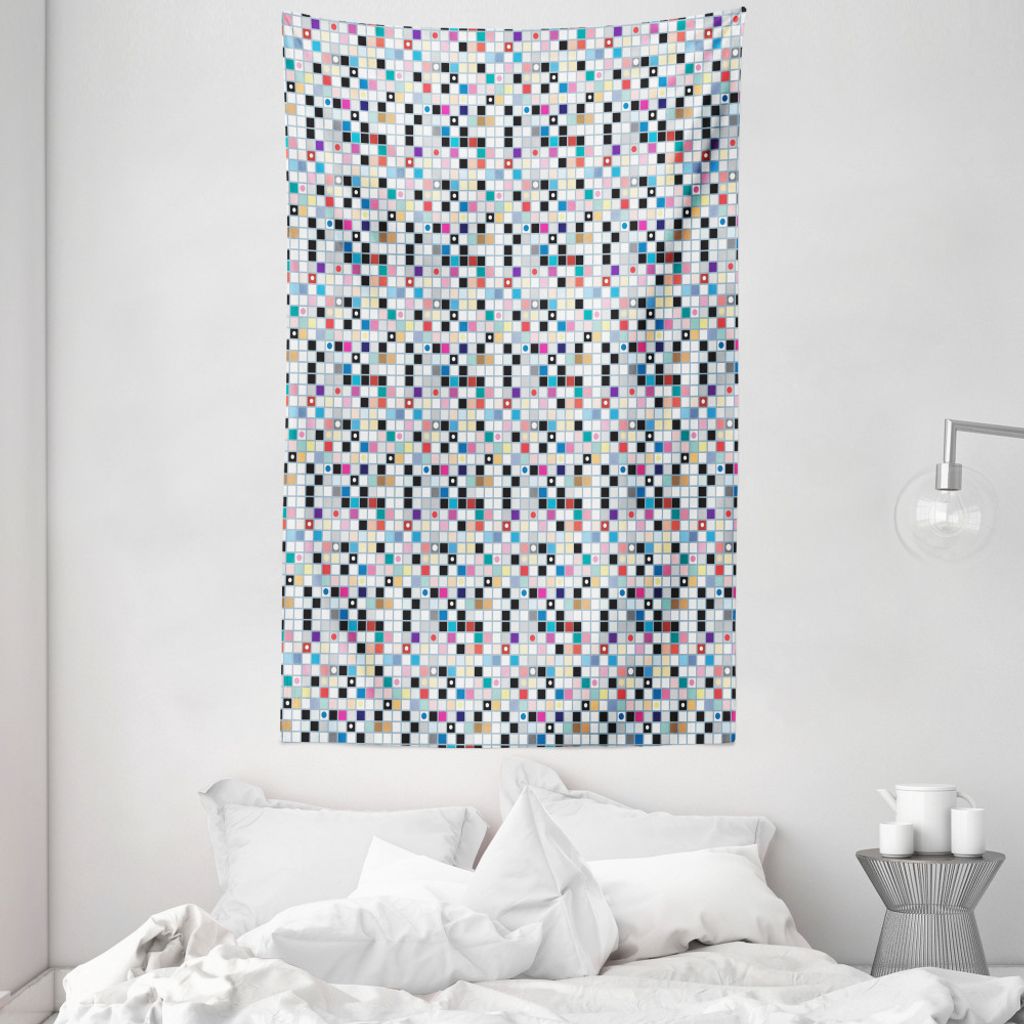 ABAKUHAUS Gitter Wandteppich und Tagesdecke, Bunte Form-Muster aus Weiches Mikrofaser Stoff Waschbar ohne Verblassen Digitaldruck, 140 x 230 cm, Me...