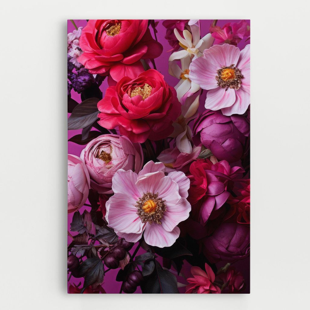 ARTHUB Leinwandbild 70x100 cm, Pink Red Bouquet | Wohnzimmerdekoration, Hängende Bilder, Wanddekoration, Heimdekoration, Blumen, Blumenstrauß