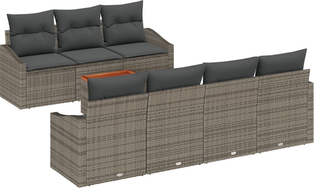Möbel 8-teiliges Garten Sofa Set mit Kissen Grau Poly-Rattan Akazie - Gartensofas 3347790