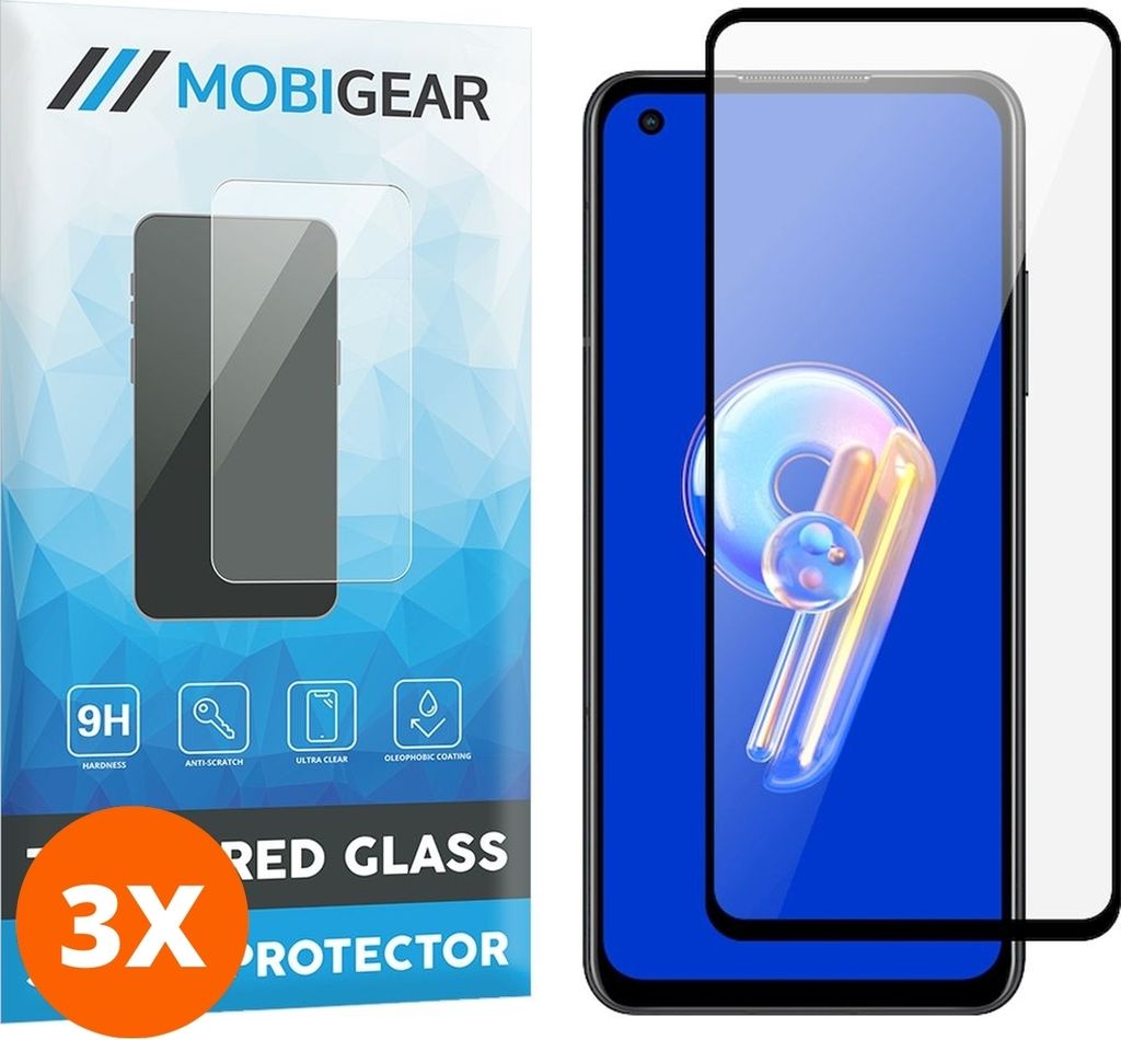 Mobigear Premium 9.98 ASUS Zenfone 9 Panzerglas Gehärtetes Glas Displayschutz - Hüllenfreundlich - Schwarz (3er Pack)