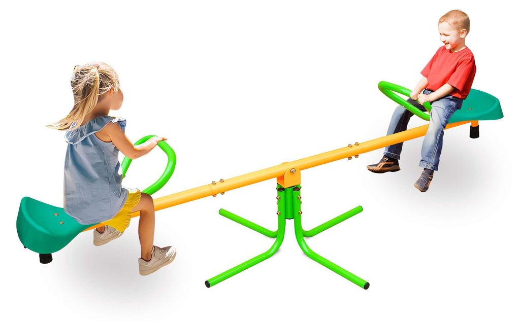 Zimilo Kinder Doppelwippe 180,34 cm, 360° Drehwippe mit Anti Rutsch Sitzen, Gelb Grün, Outdoor Spielgerät für Garten, Schulhof und Spielplatz