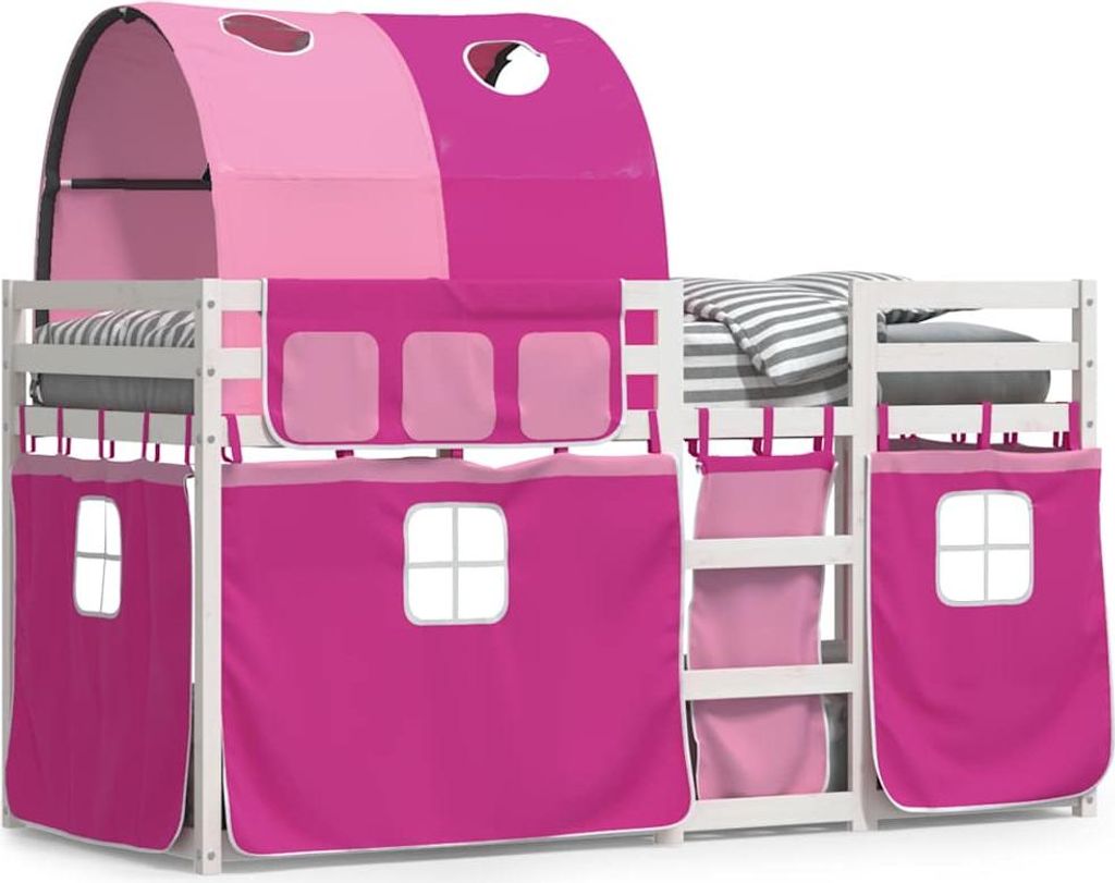 vidaXL Etagenbett mit Vorhängen Rosa 90x190 cm Massivholz Kiefer