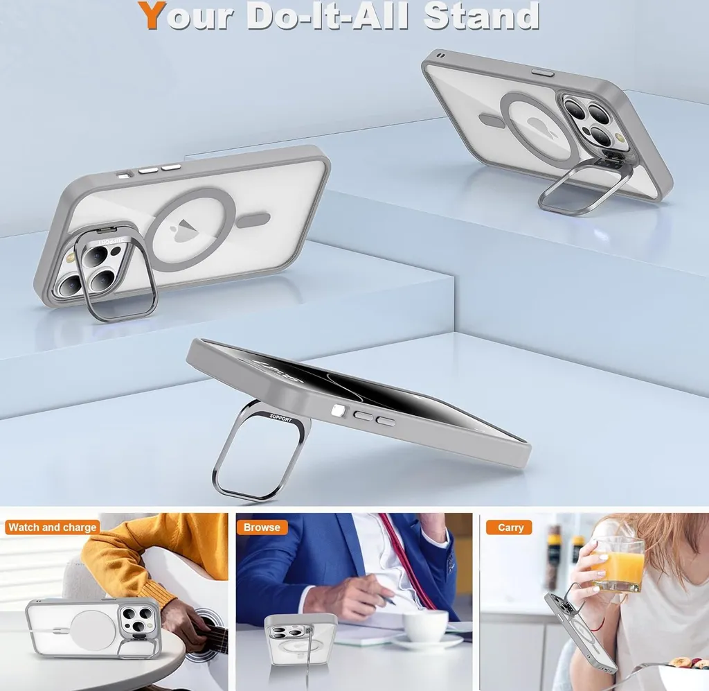 Custodia MagSafe iPhone 13 Pro Max TPU Grigio e Supporto Metallo - 5
