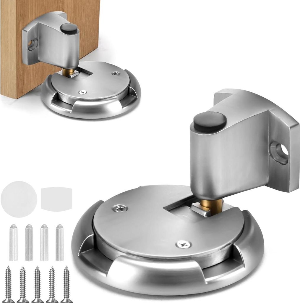 Selbstklebender Türstopper für schwere Türen - Höhenverstellbar und ohne Bohren - Gebürstetes Nickel