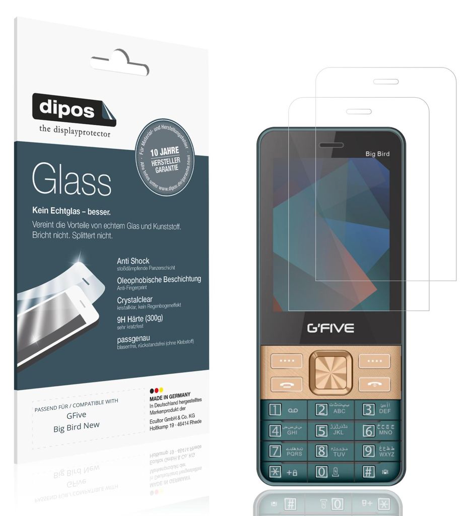2x Schutzfolie für GFive Big Bird New - Anti-Shock 9H Folie dipos Glass Kunststoffglas