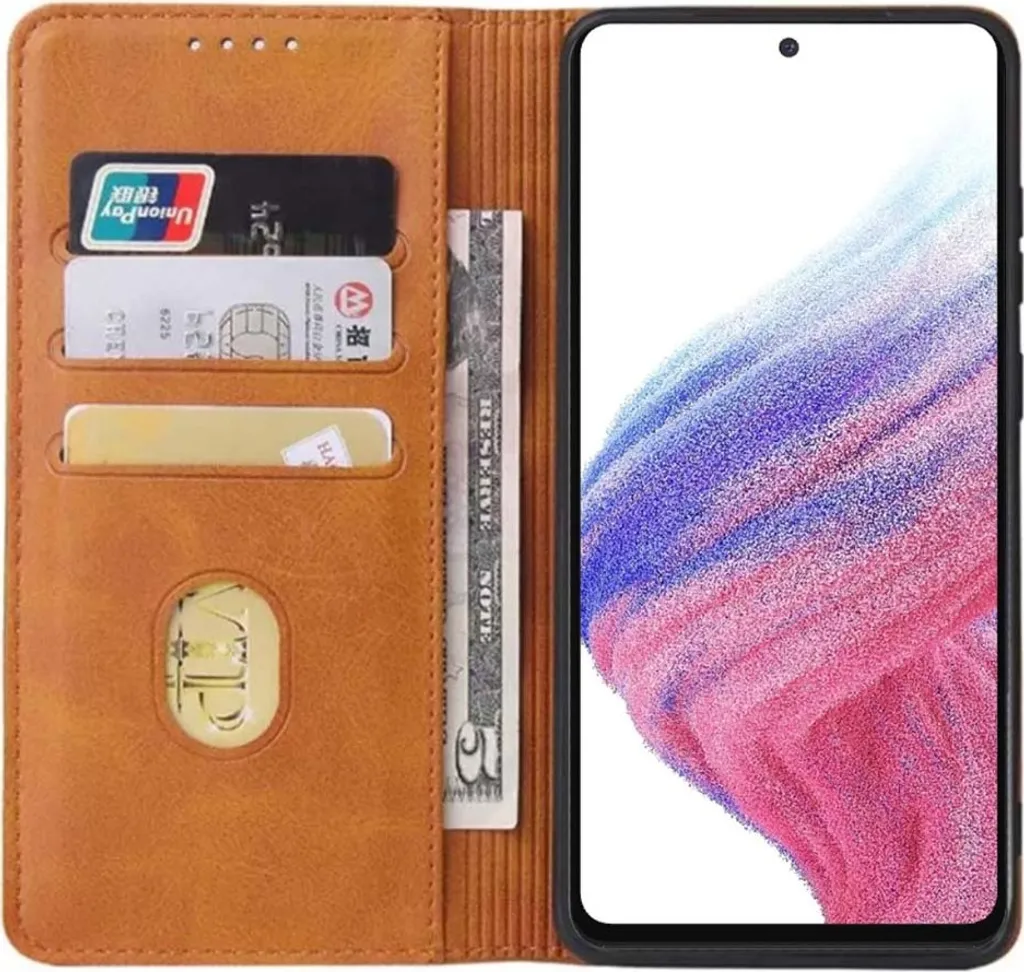 Smartphonica Samsung Galaxy A53 5G custodia in ecopelle con chiusura magnetica e porta carte a libro - Marrone