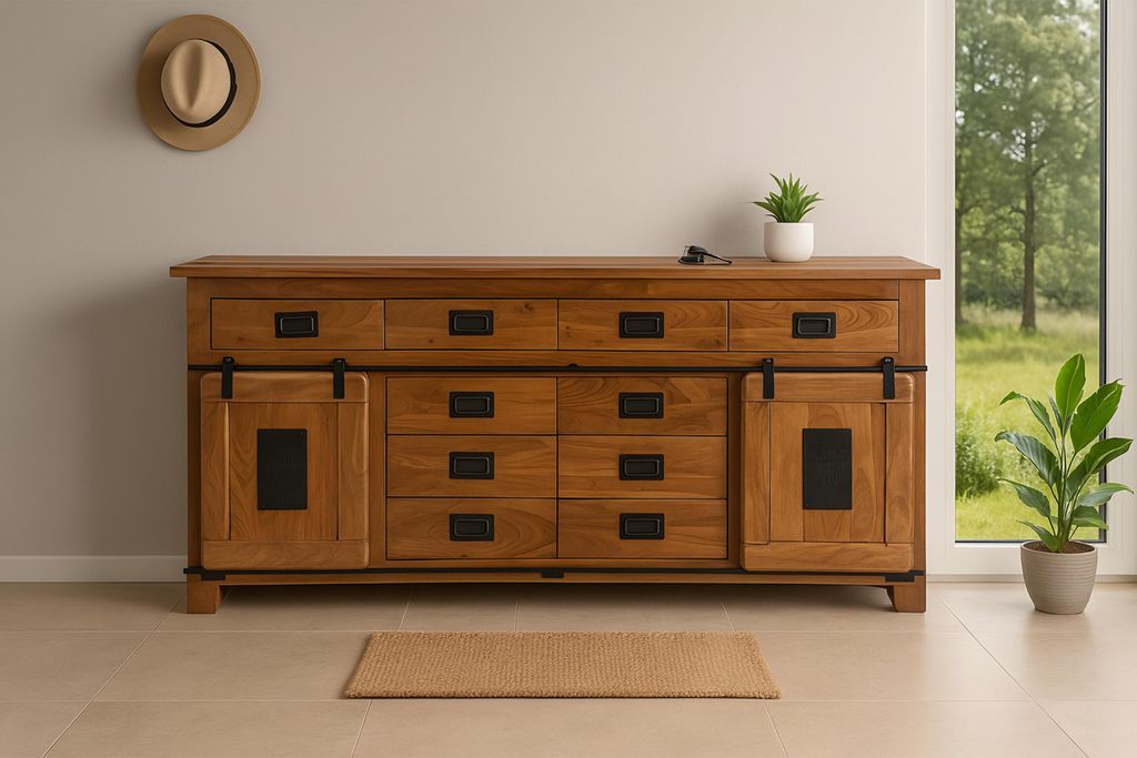 Sideboard Kommode Akazienholz massiv nussbaumfarben 200 x 90 x 45 cm LIBRO