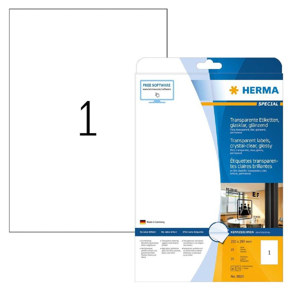 Etiketten transparent glasklar A4 210x297 mm transparent Produktbild 