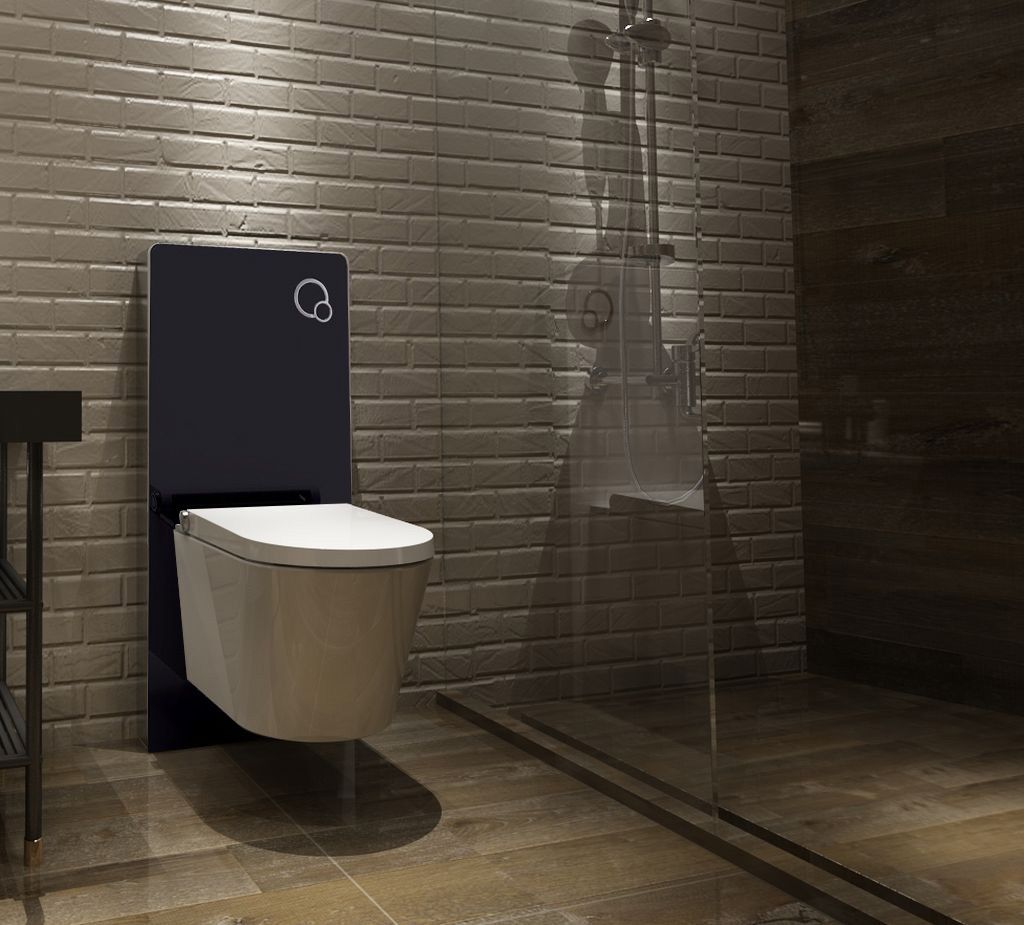 Schwarzglas Sanitärmodul für Wand-WC inkl. Betätigungsplatte