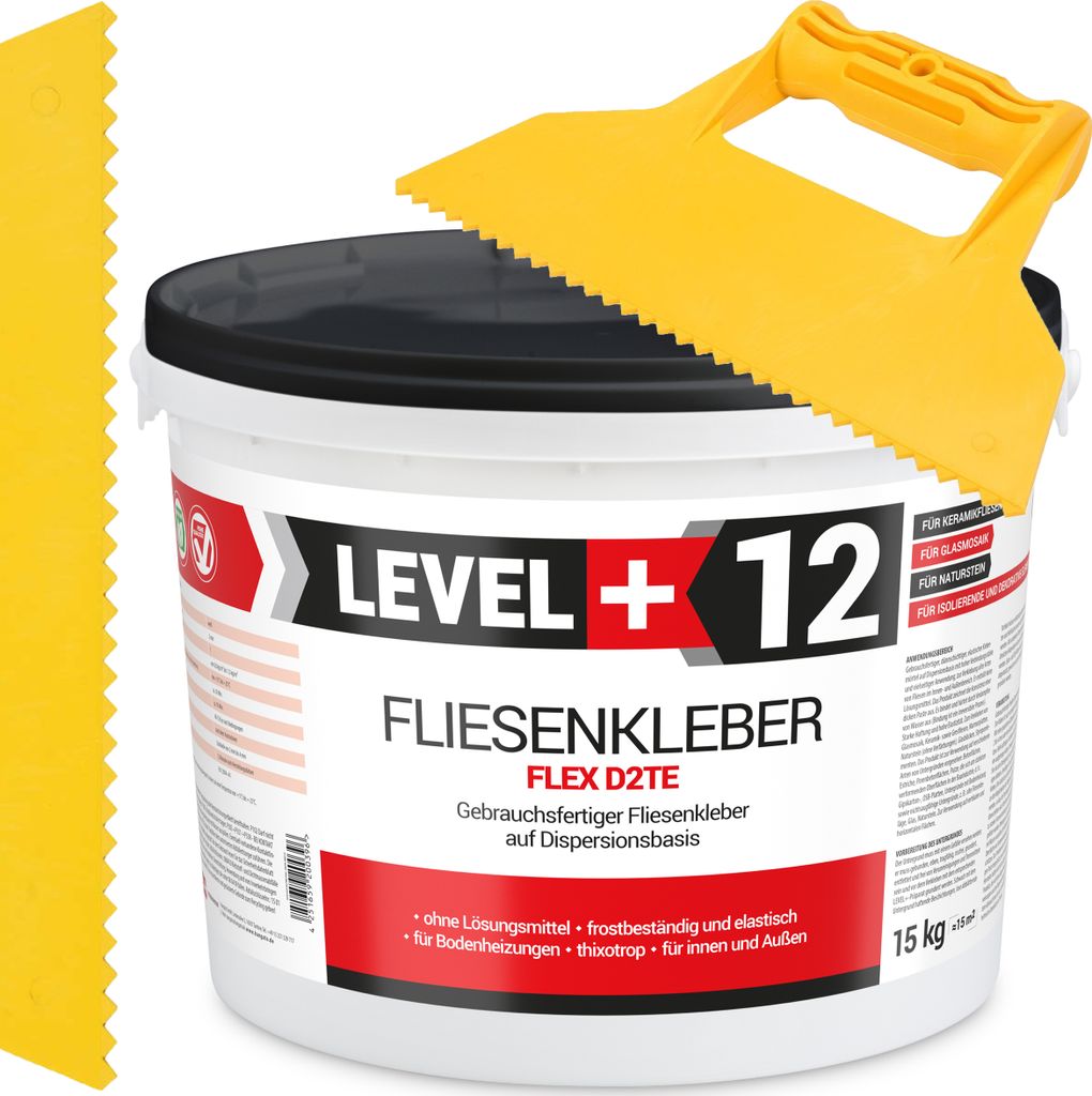 Fliesenkleber Fertigkleber Weiß 15kg Flex D2TE + Dreieckzahnspachtel SET RM12