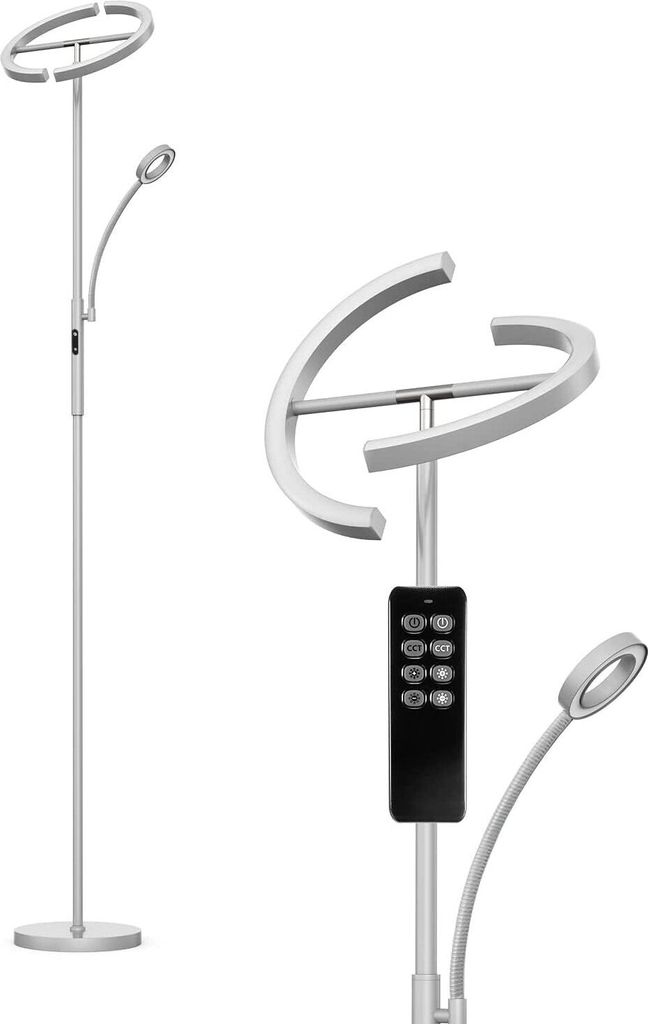 ANTENLICHT Stehlampe LED 20W mit 7W Leselampe Grau Standleuchte Dimmbar mit Fernbedienung  Lichtfarbe und Helligkeit Einstellbar Touch Deckenfluter
