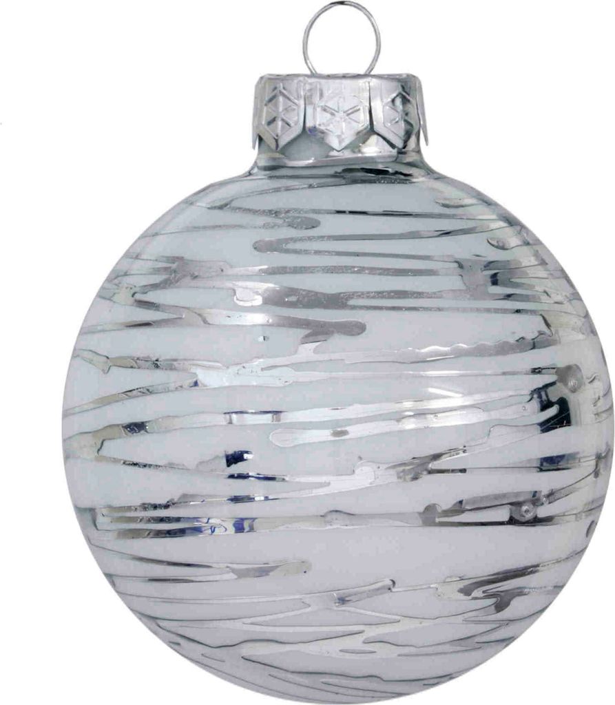 Weinachtskugel 75mm stilisiert Christbaumkugel Baumschmuck Weihnachten Deko, Farbe:silber, Menge:1 St.