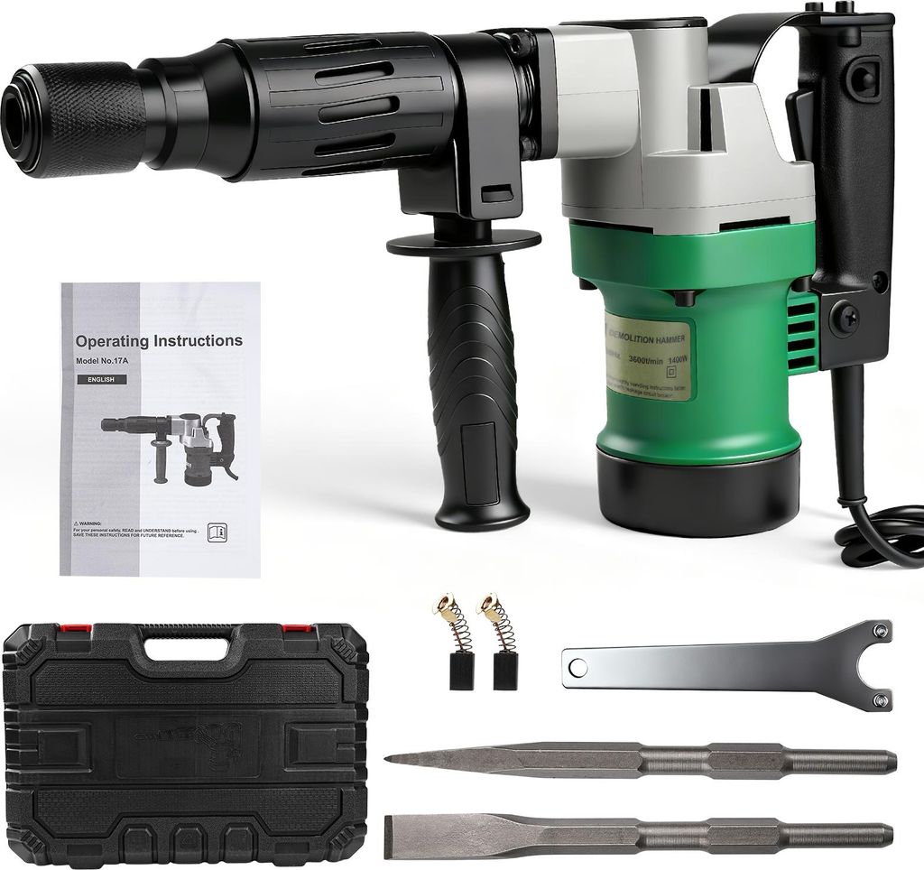 1400W SDS-Plus Abbruchhammer mit 30 Joule Schlagkraft und Anti-Vibrationsgriff – Professionelles 3-in-1 Elektrowerkzeug für Beton, Stein und Mau...