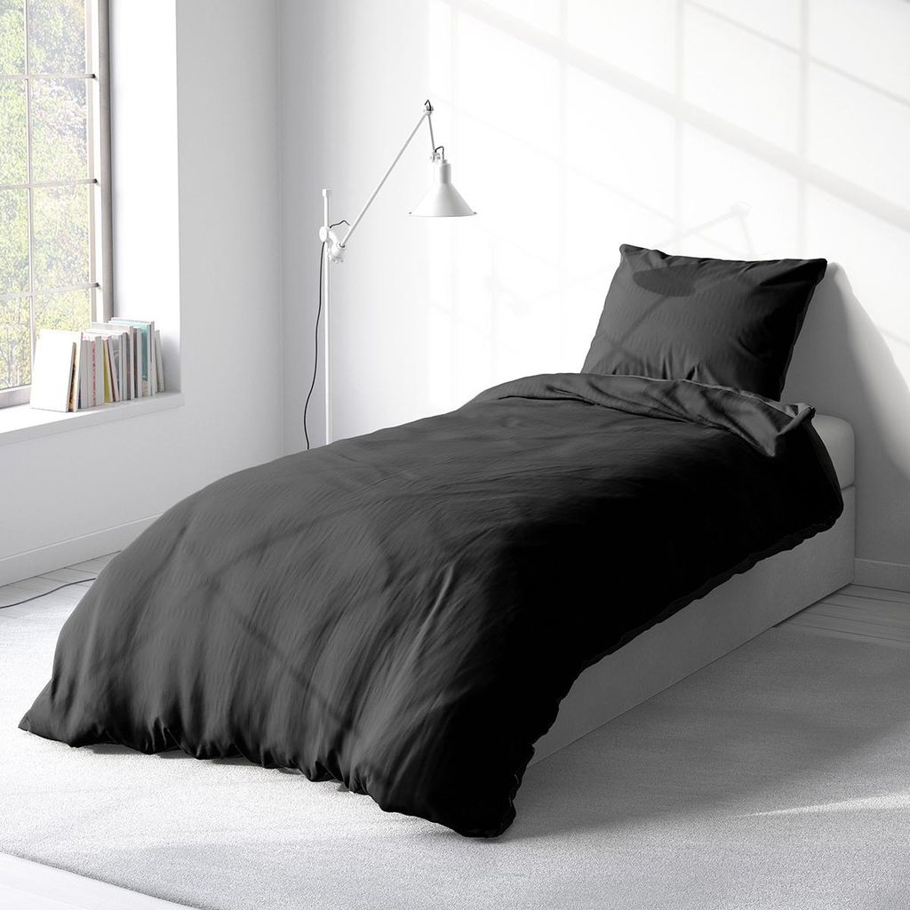Seersucker Bettwäsche 155x220 Schwarz Anthrazit 4-teilig