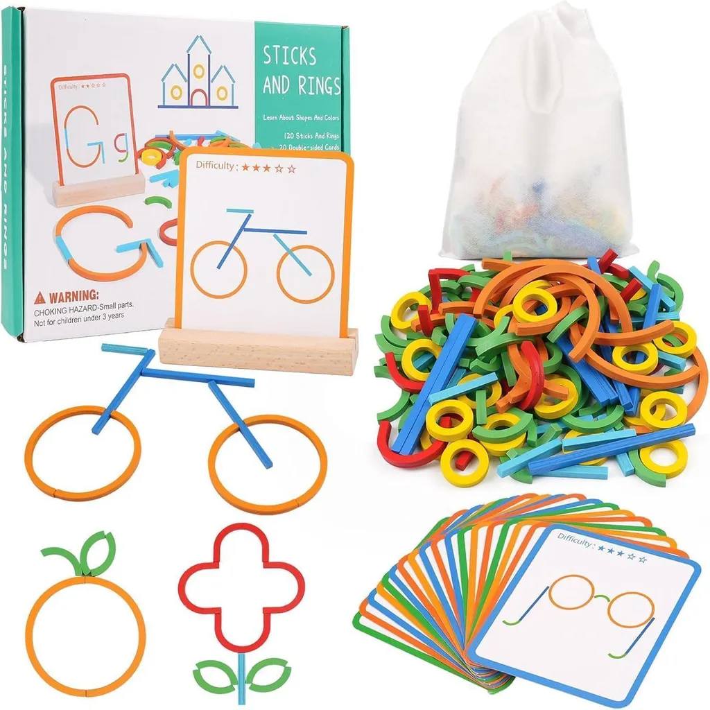 Développez la logique de votre enfant : Jeu Montessori 120 bâtons en bois