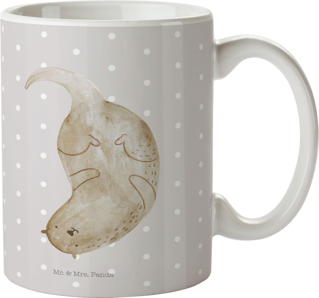 Mr. & Mrs. Panda Tasse Otter Kopfüber - Grau Pastell - Geschenk, Seeotter See, Kaffeebecher, Süß, Becher, schöne, Teetasse, Niedlich, Kaffeetasse