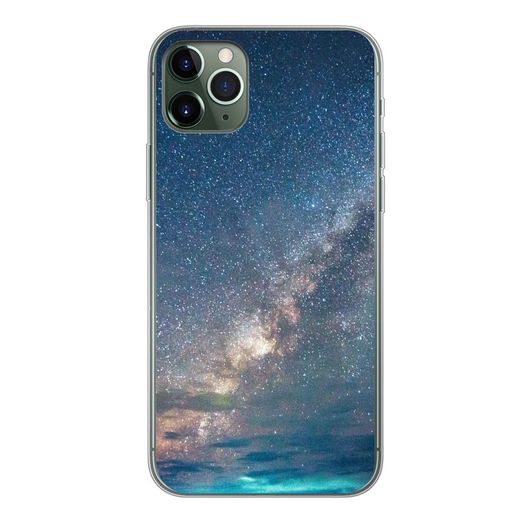 MuchoWow Handyhülle Schutzhülle Hülle für iPhone 11 Pro Max Sterne - Sonnensystem - Türkis - Jungen - Mädchen - Kinder Silikon Softcase Han...