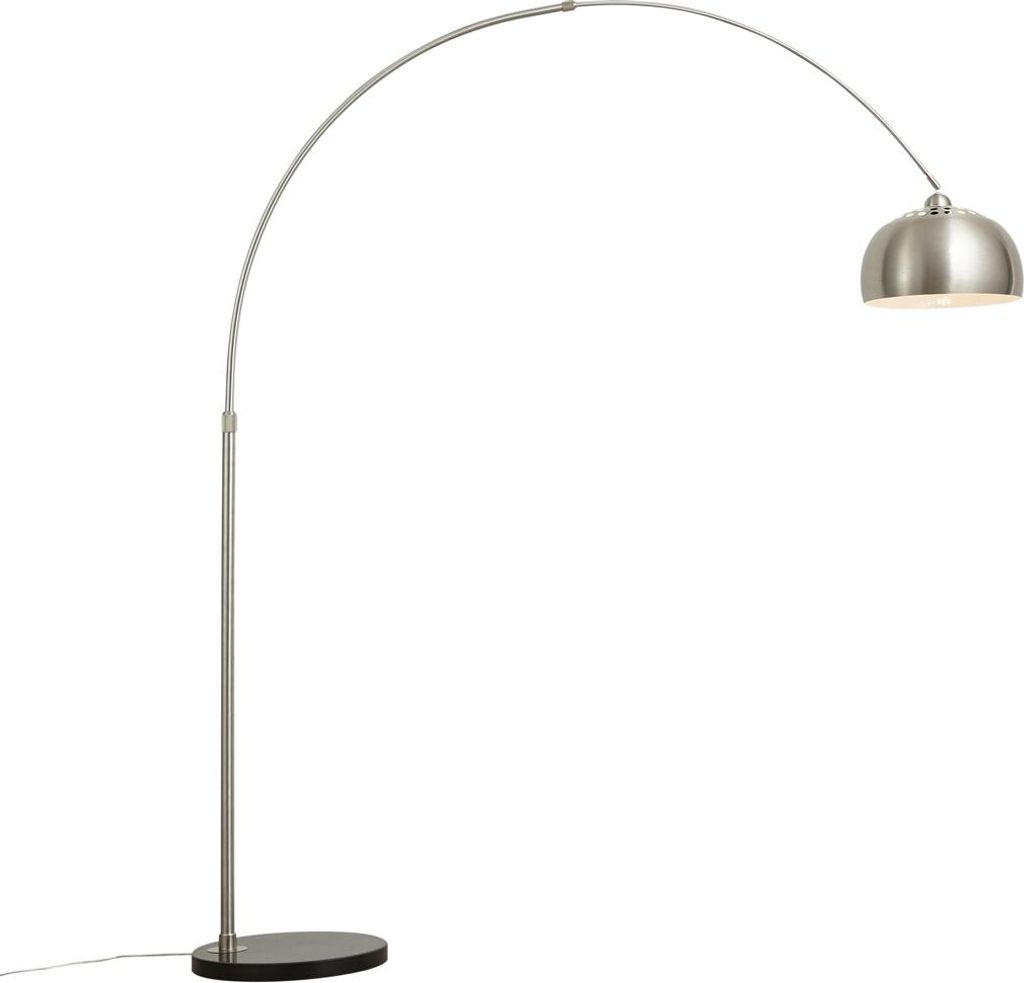QAZQA - Moderne Bogenlampe Stahl I Silber I nickel matt verstellbar - Grande I Wohnzimmer - Edelstahl Rund - LED geeignet E27