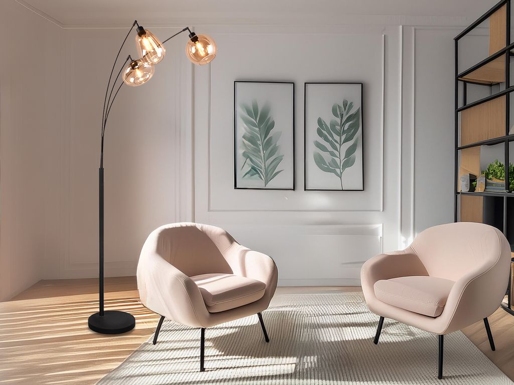 Große ausgefallene LED Stehlampe dimmbar mit 3x Glas Lampenschirm für Wohnzimmer