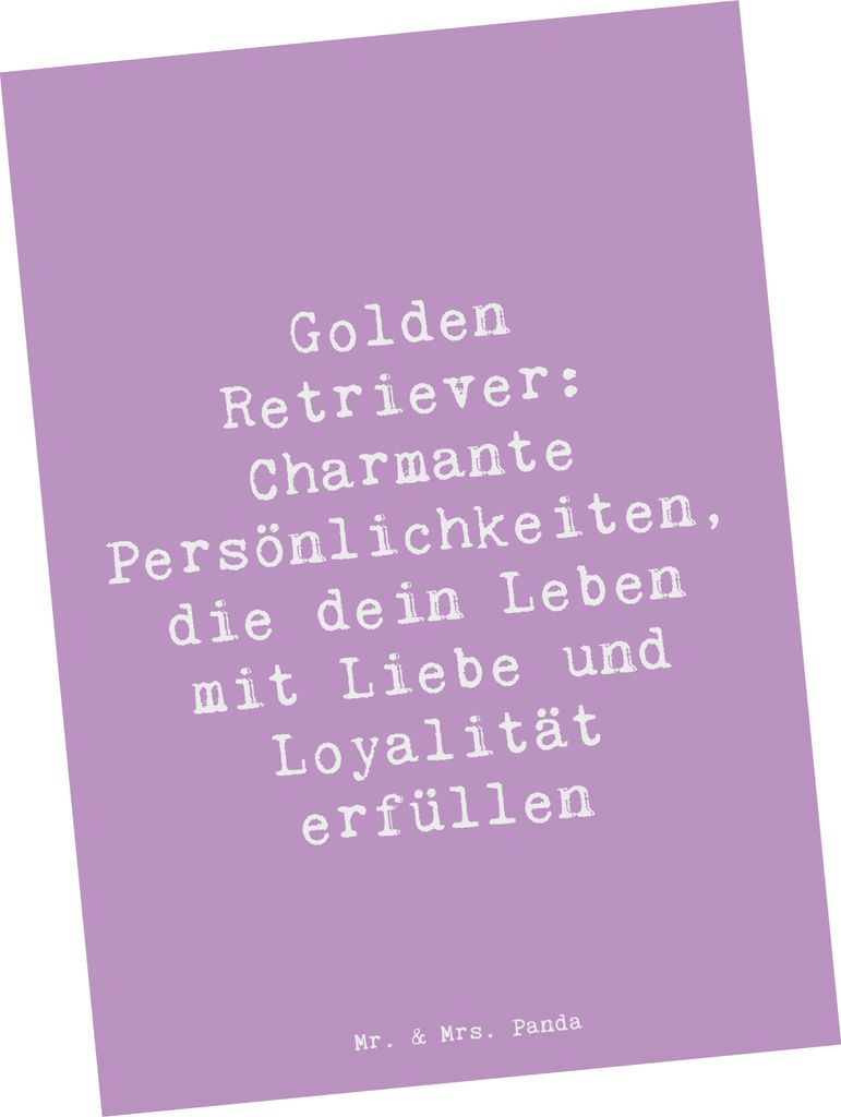 Mr. & Mrs. Panda Postkarte Spruch Golden Retriever Charme - Lavendeltraum - Geschenk, Hunderassen Eigenschaften, Spielhund, Ansichtskarten, einzelk...