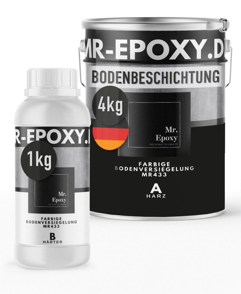 Mr. Epoxy Epoxidharz Bodenbeschichtung (5 kg, RAL 9005 Tiefschwarz) - 2K Betonfarbe für Garagen, Keller & Werkstatt Boden - Flüssigkunststoff Epo...