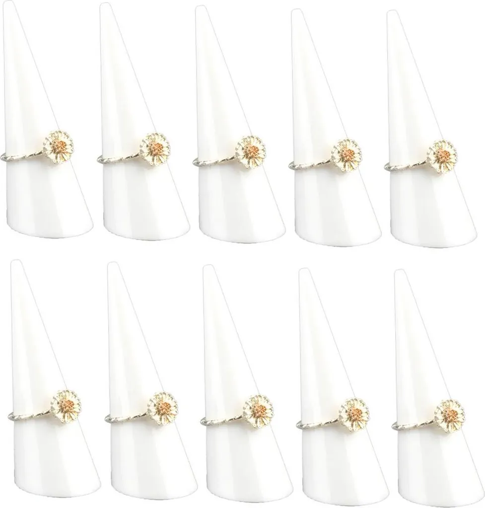 set di 10 porta anelli in acrilico [bianco] per anelli a un dito, 68x25 mm - organizzatore di gioielli per un'elegante conservazione, supporto di presentazione per anelli, espositore per gioielleria