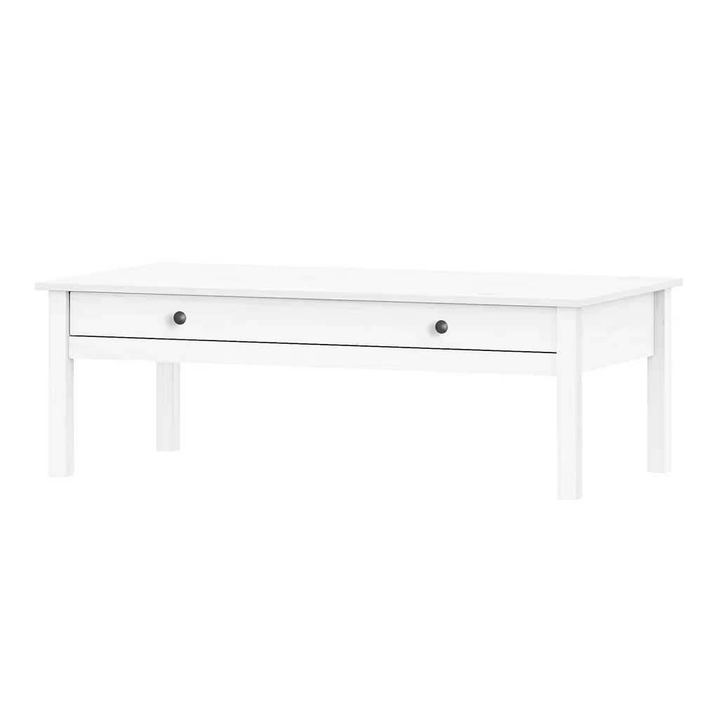 Table basse TORINO blanche poignées métal : rangement pour petit salon