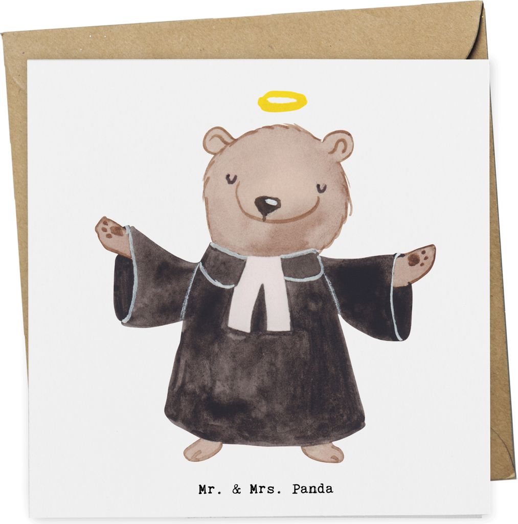 Mr. & Mrs. Panda Deluxe Karte Pastor Herz - Weiß - Geschenk, Klappkarte, doppelkarte, Glückwunschkarte, anlasskarte, faltkarte, Pfarrer, Kirche, ...