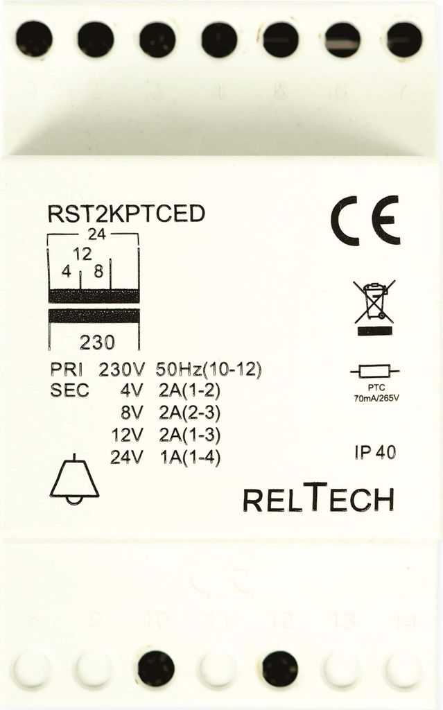 Reltech Klingel-Transformator, 230V, 4, 8, 12, 24V, 2, 2, 2, 1A, 1 Stk.