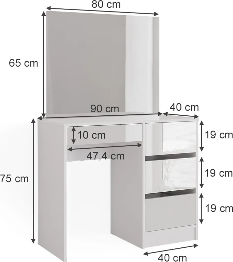 Coiffeuse Moderne Vicco Sherry Blanche 90cm pour Chambre et Dressing