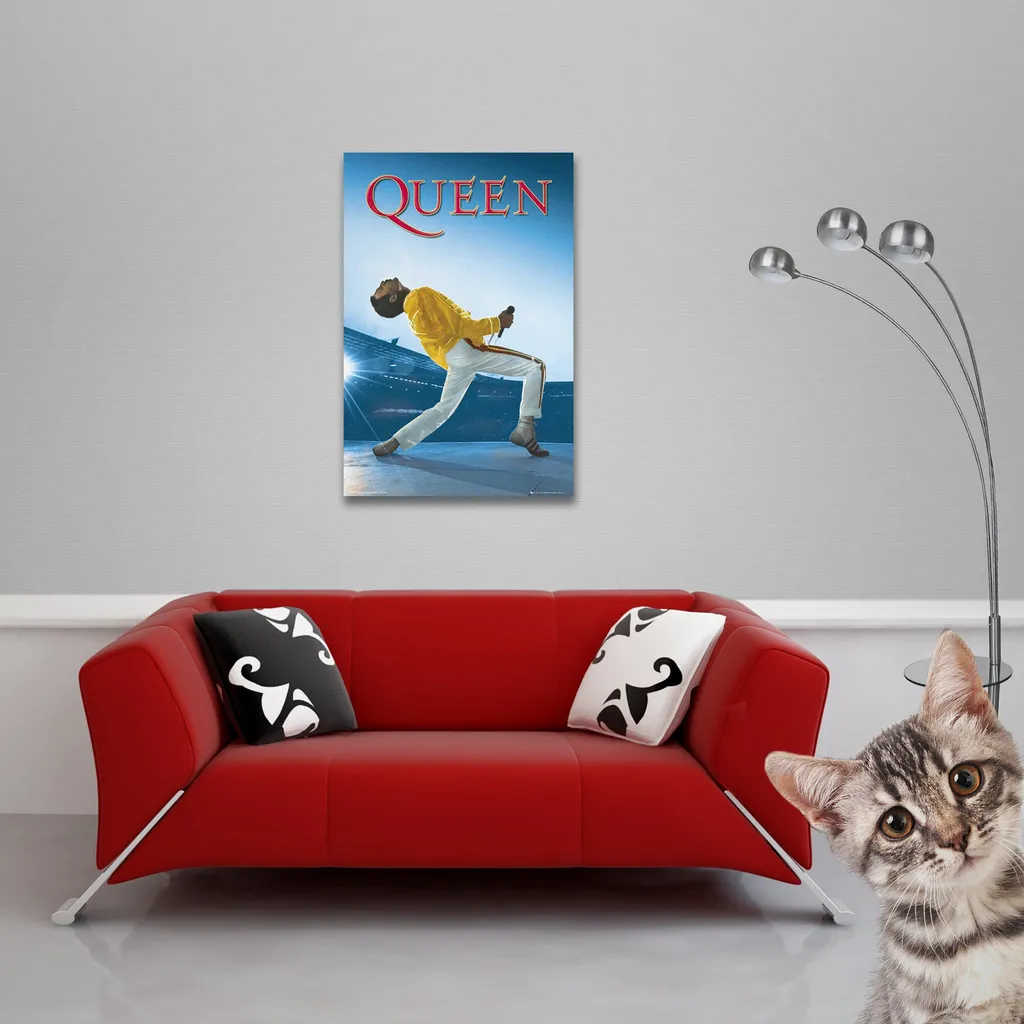 Poster Queen Live Wembley Haute Qualité avec Baguettes Bois 61 cm