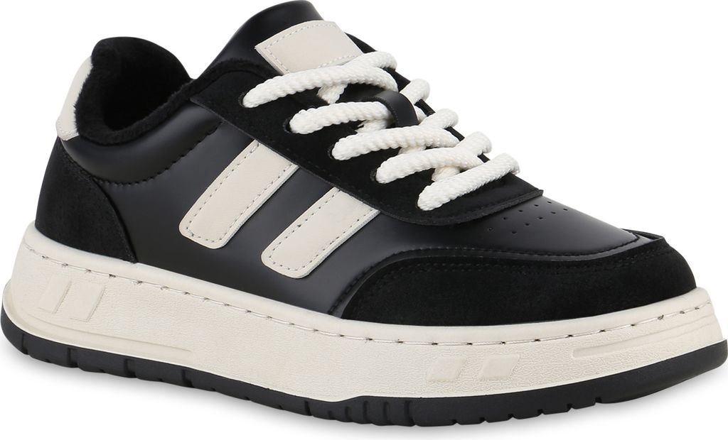 VAN HILL Damen Leicht Gefütterte Sneaker Low Bequeme Profil-Sohle Schuhe 841435, Farbe: Schwarz Weiß, Größe: 37