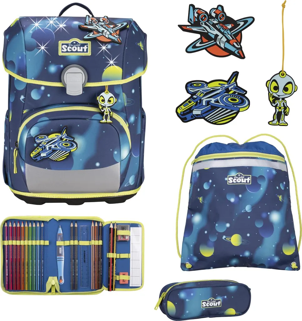 Scout Neo Planets : Sac d'école LED bleu marine - Set complet 4 pièces - 19