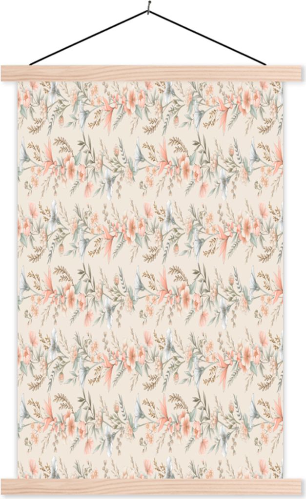 MuchoWow Textilposter Blumen - Pastell - Farben 40x60 cm mit holzfarbenen Rahmen - Poster