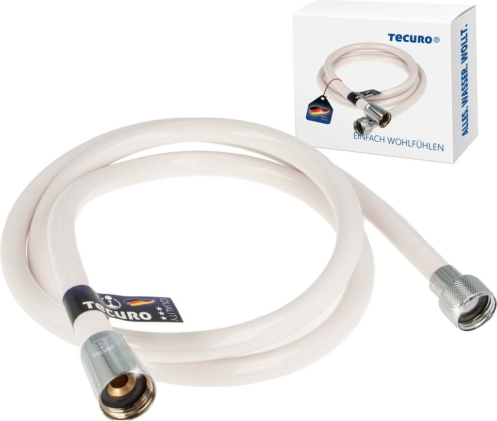 tecuro 50 cm Brauseschlauch EASY 1/2 Zoll Drehkonusmutter x 1/2 Zoll Rändelmutter, weiß/chrom, Trinkwasser-Konform, KTW BWGL, DIN EN 1113