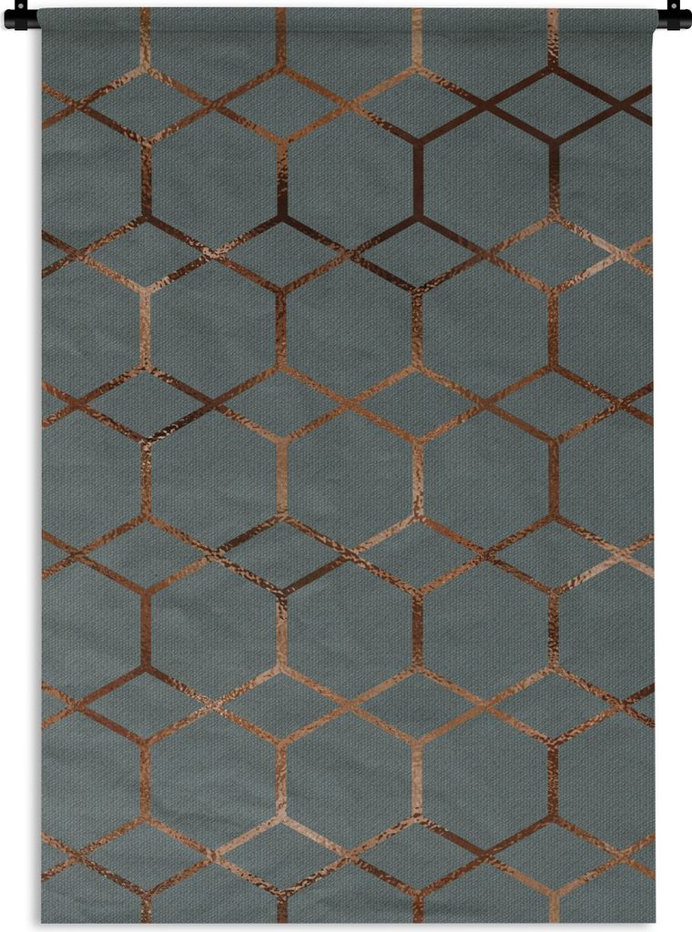 MuchoWow Wandteppich Wandbehang Muster - Blau - Bronze 90x135 cm Tapisserie Dekoration Wandtuch - Baumwolle - Wandskulptur