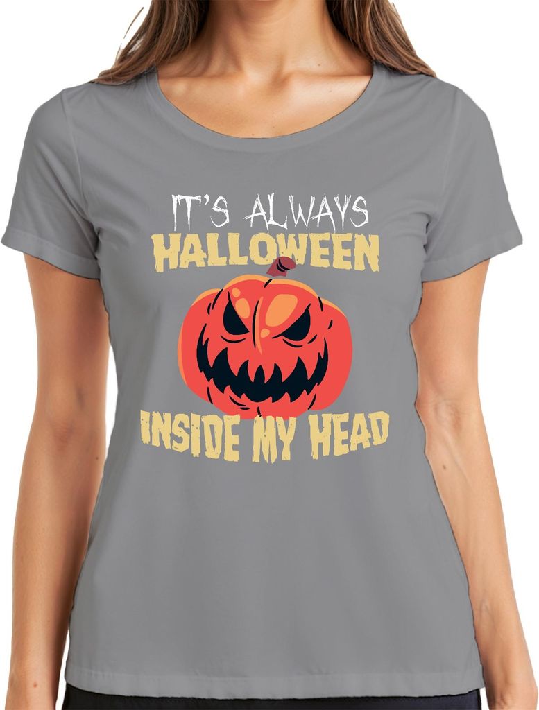 It's Always Halloween Inside My Head gruselig Kürbis Horror Spuk Damen T-Shirt, Grau, XXL