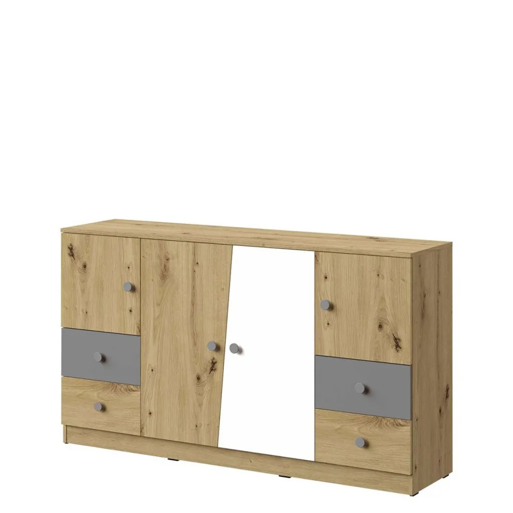 Grande commode CHIMA 1 tricolore chêne et blanc avec tiroirs de rangement